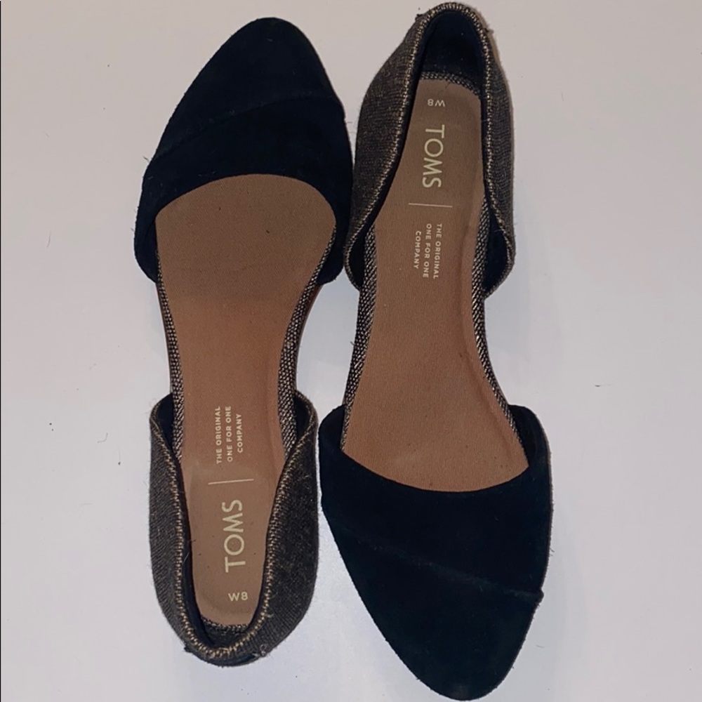 Toms - Black and Foil Suede Jutti flats
